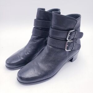 STUART WEITZMAN Strapduo Black Leather Moto Buckle Ankle Boots Size 8.5